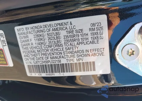 2023 Acura Rdx Technology Package from USA, damaged, VIN 5J8TC2H58PL022158